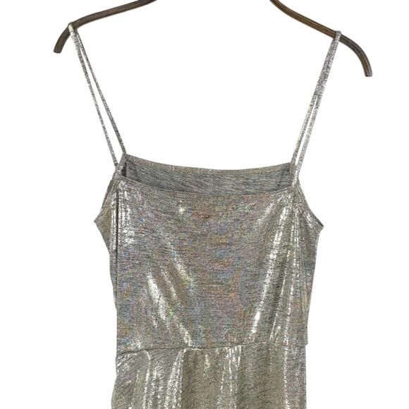 Reformation Flare Dress Metallic Gold Silver Ruched Mini - Picture 7 of 10